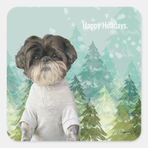 Holiday DOG ANIMAL SHIHTZU CUSTOM PHOTO TYPOGRAPHY Square Sticker