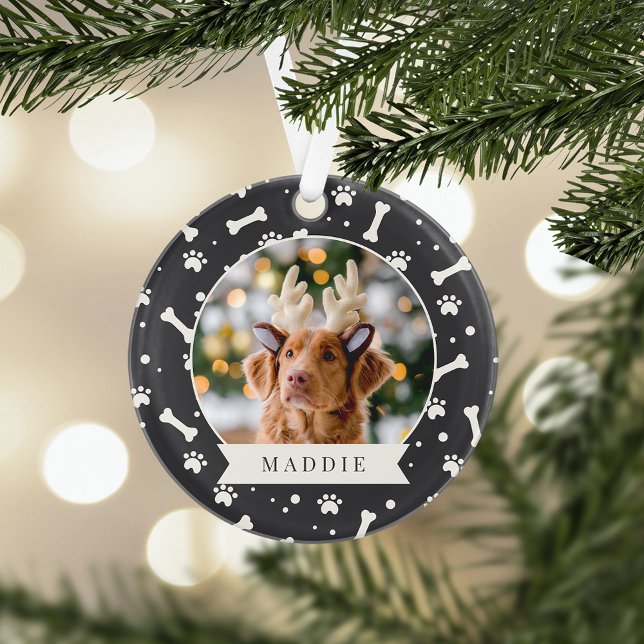 Holiday Dog Bone & Pawprint Personalised Pet Photo Ornament (Creator Uploaded)