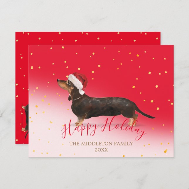 Holiday  Dog Dachshund Gold Red Seasonal Greeting (Front/Back)