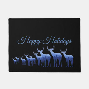 Holiday Doormat-Happy Holidays Blue Deer/Elk Doormat