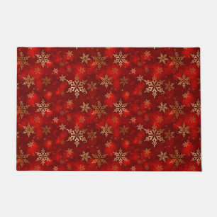 Holiday Doormat-Red & Gold Snowflakes Doormat