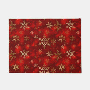 Holiday Doormat-Red & Gold Snowflakes Doormat