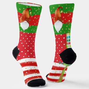 Holiday Dots, Stripes and Gnomes Socks