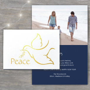 Holiday Dove Elegant Peace Navy Blue Modern Photo Foil Card