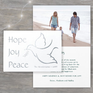 Holiday Dove Hope Joy Peace Green Typography Photo Foil Card