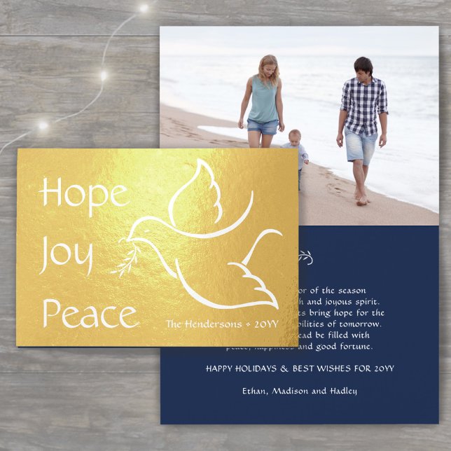 Holiday Dove Modern Hope Joy Peace Navy Blue Photo Foil Card (Creator Uploaded)
