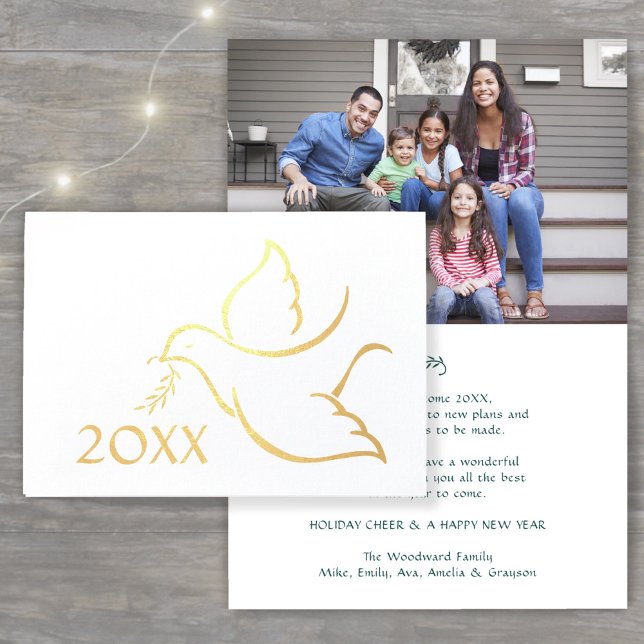 Holiday Dove New Years Simple One Photo Folded Foil Card (Creator Uploaded)
