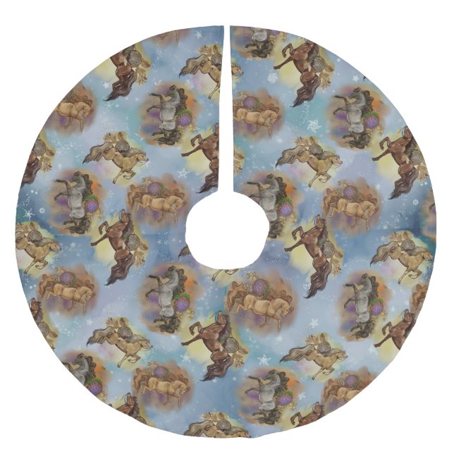 Holiday Dreamcatcher Western Horses Patterned  Brushed Polyester Tree Skirt (Front)