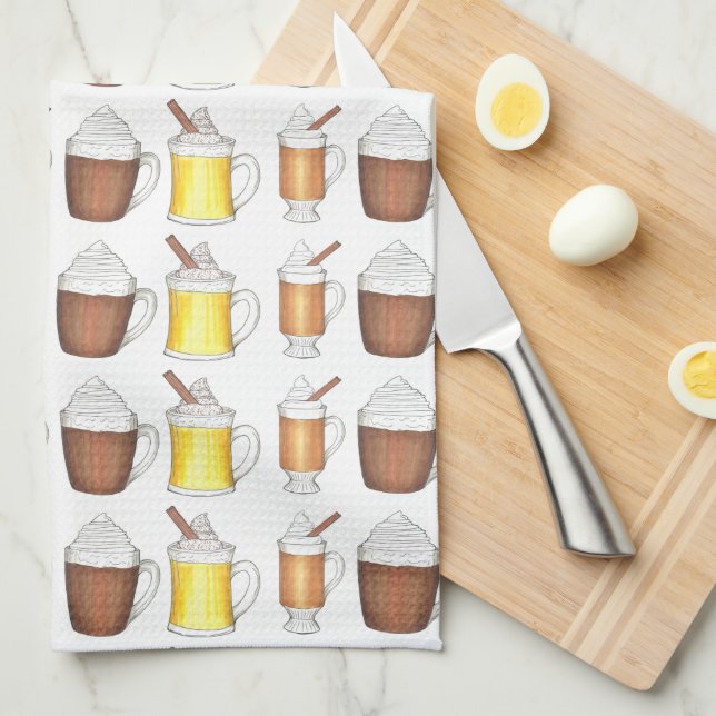 Holiday Egg Nog Cocoa Buttered Rum Christmas Food Tea Towel (Quarter Fold)