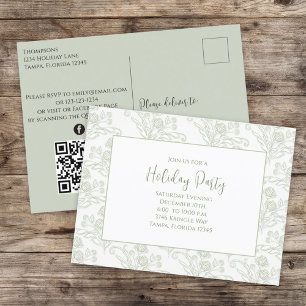 Holiday Elegant Floral QR Code Budget Invitation Postcard
