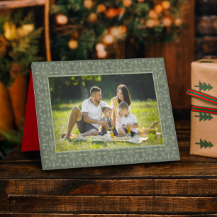Holiday Elegant Green Snowflake Classic 1 Photo Card