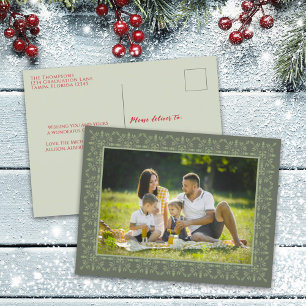 Holiday Elegant Green Snowflake Classic 1 Photo Postcard