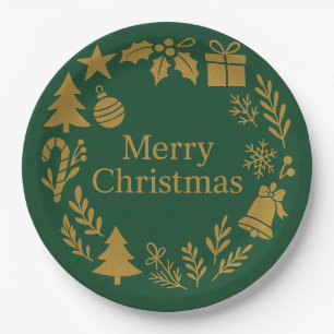 Holiday Elegant Tableware Forest Green Christmas  Paper Plate