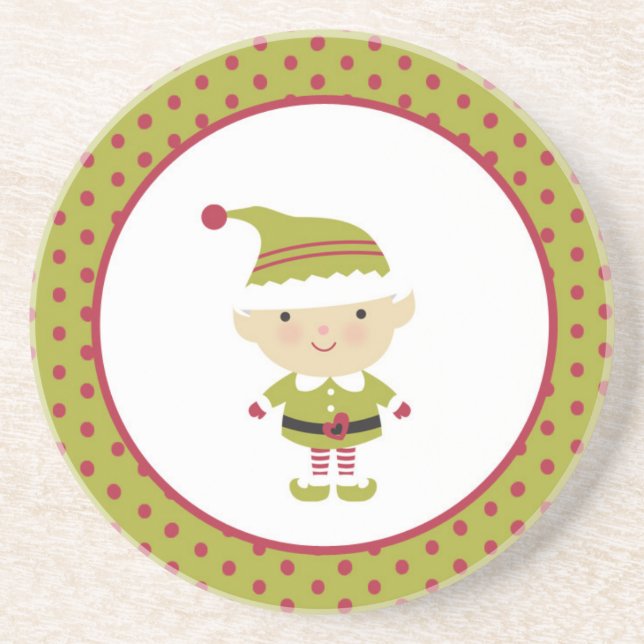 Holiday Elf Christmas Drink Coaster (Front)