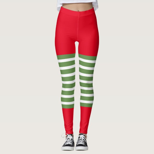 Holiday Elf Leggings Candy Cane Christmas (Front)