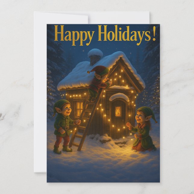 Holiday Elf Scene – Happy Holidays! Card (Front)