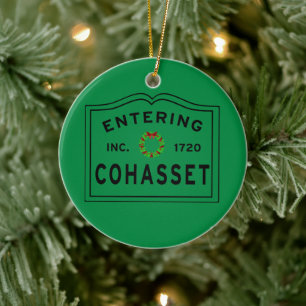 Holiday Entering Town of Cohasset MA Ceramic Ornam Ornament