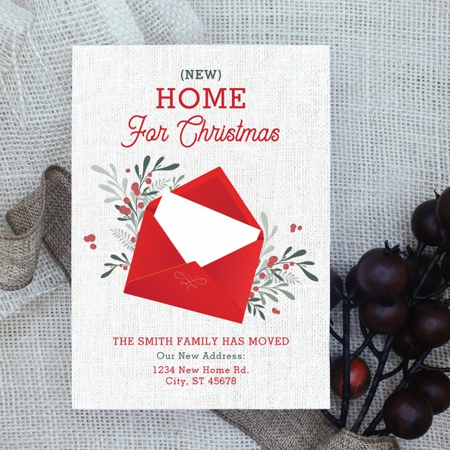 Holiday Envelope Floral New Home for Christmas Invitation (Creator Uploaded)