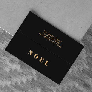 Holiday Envelope Noel Black and Gold Christmas