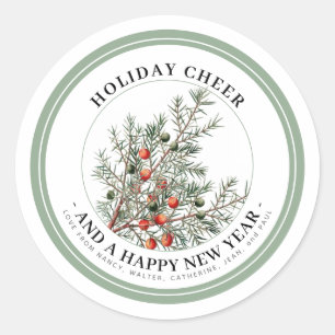 Holiday Evergreen Berries Personalised Sentiment Classic Round Sticker