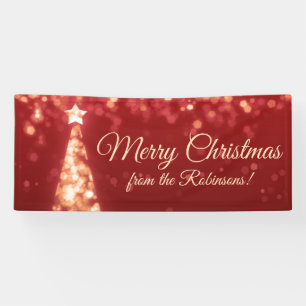 Holiday Family Name Gold Red Christmas Lights Banner