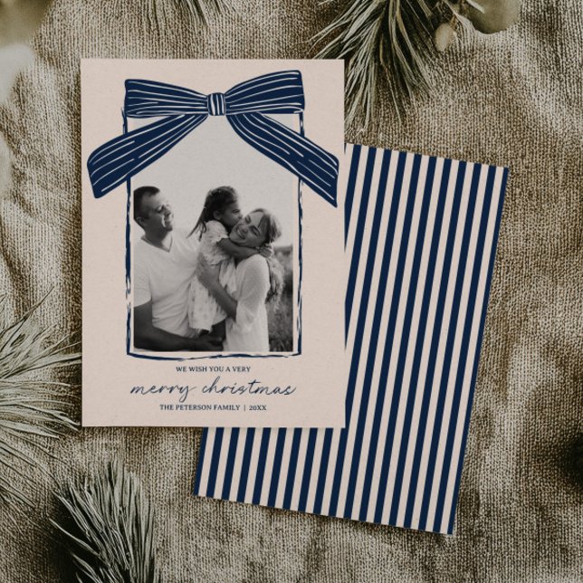 Holiday Family Photo Card Christmas Bow Stripe (Creator Uploaded)