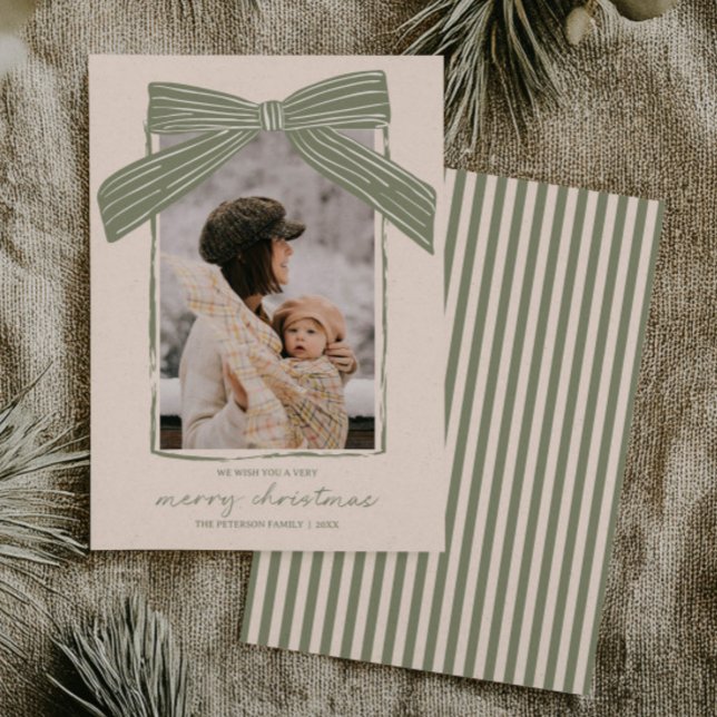 Holiday Family Photo Card Christmas Bow Stripe (Creator Uploaded)