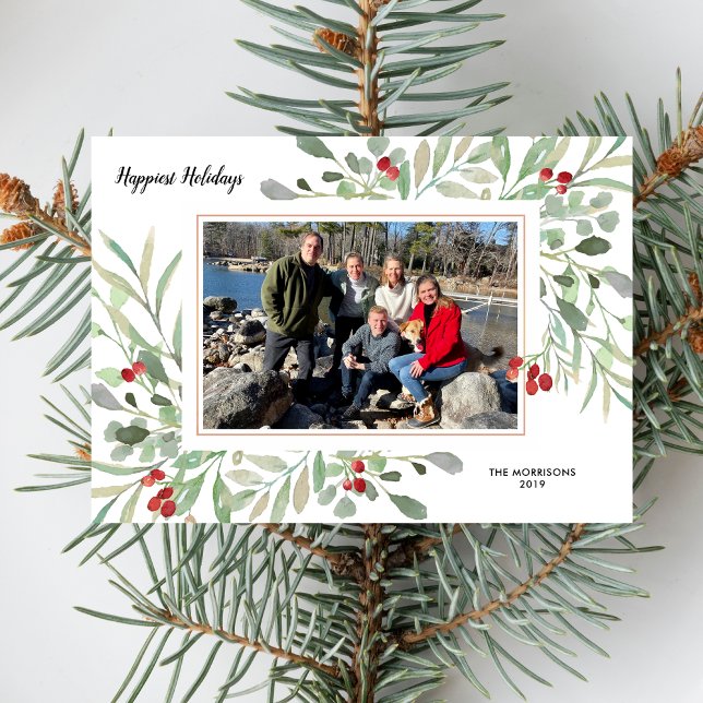 Holiday Family Photo Collage Botanical Watercolor (Creator Uploaded)