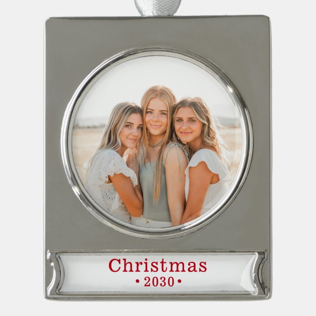 Holiday Family Photo Silver Plated Banner Ornament (Front)