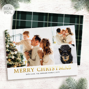 Holiday Family Photo Traditional Green Plaid Gold