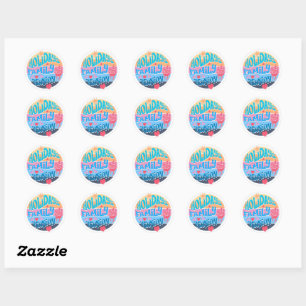 Holiday Family Reunion Summer BBQ Retro Sunset Des Classic Round Sticker