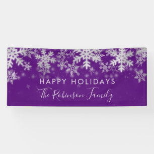 Holiday Family Silver Purple Winter Snowflakes Banner