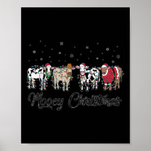Holiday Farm Christmas Mooey Christmas Lights Cow  Poster