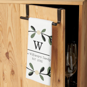 Holiday Farmhouse Monogram Wreath Tea Towel