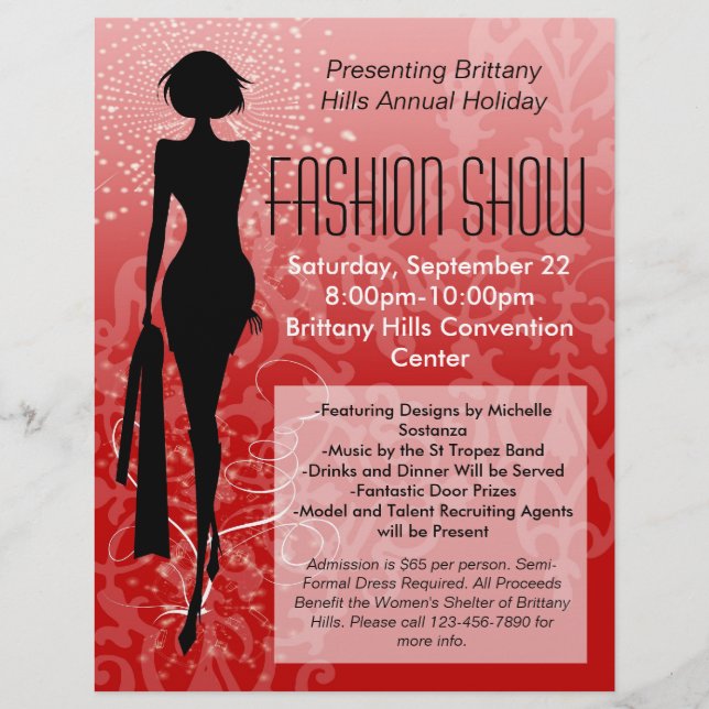 Holiday Fashion Show Flyer, Red Silhouette Swirl Flyer (Front)