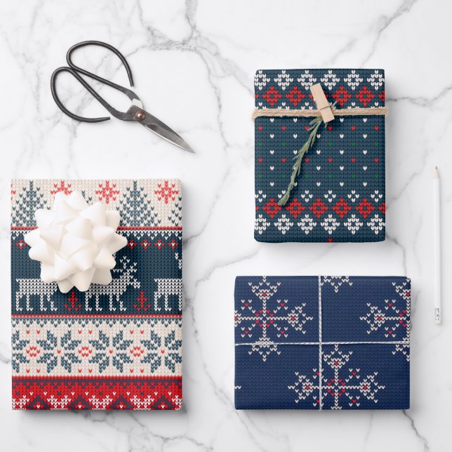 Holiday Faux Knit Pattern Christmas Personalised Wrapping Paper Sheet (Front)