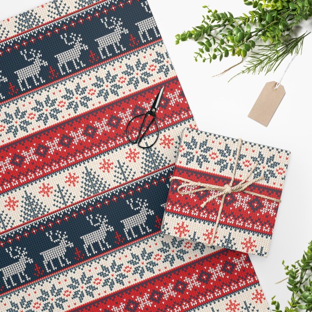 Holiday Faux Knit Pattern Christmas Personalized Wrapping Paper (Creator Uploaded)