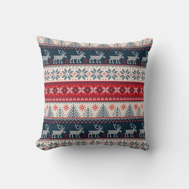 Holiday Faux Knit Pattern Nordic Theme Christmas Cushion (Front)