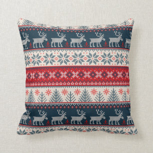 Holiday Faux Knit Pattern Nordic Theme Christmas Cushion