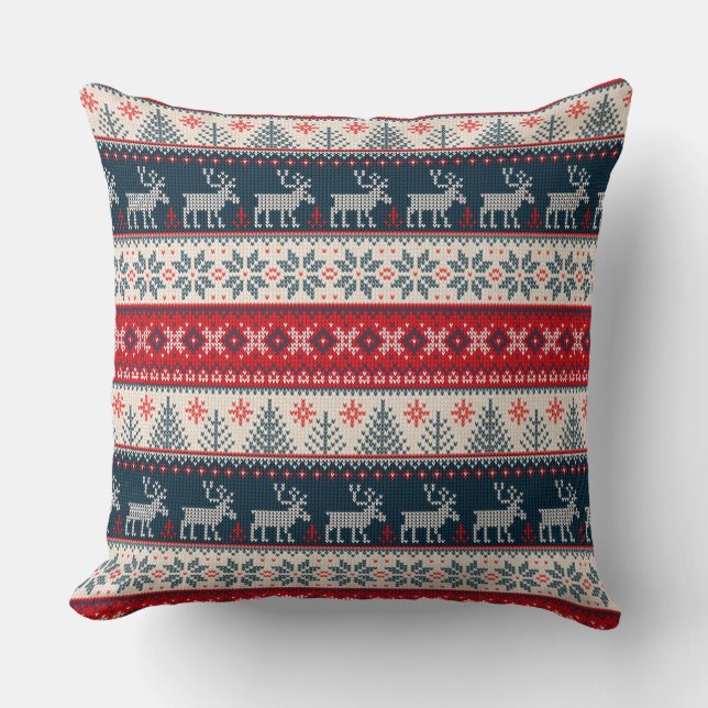 Holiday Faux Knit Pattern Nordic Theme Christmas Cushion (Front)