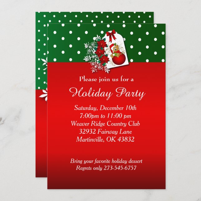 Holiday Festive Christmas Bear Invitation (Front/Back)
