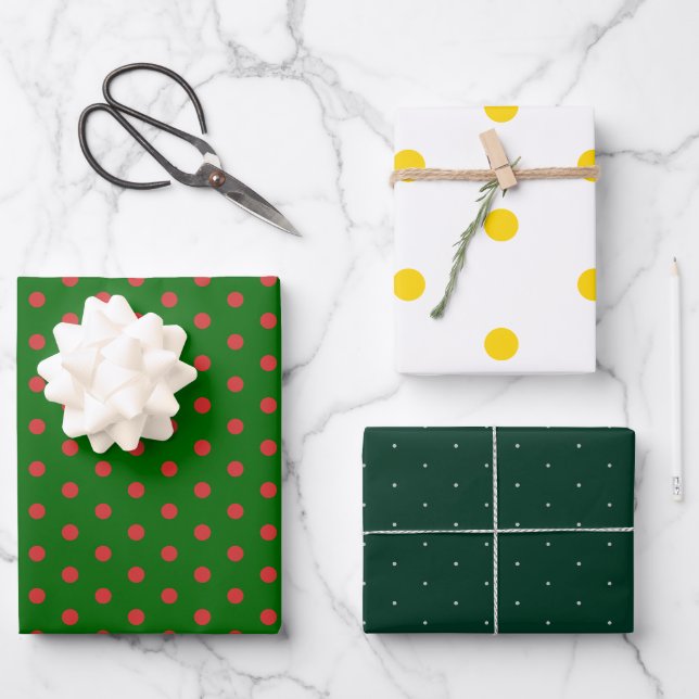 Holiday Festive Green Polka Dot Wrapping Paper (Front)