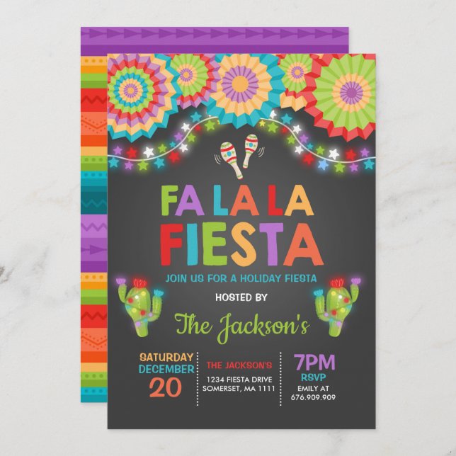 Holiday Fiesta Party Invitation Fa La La Fiesta (Front/Back)