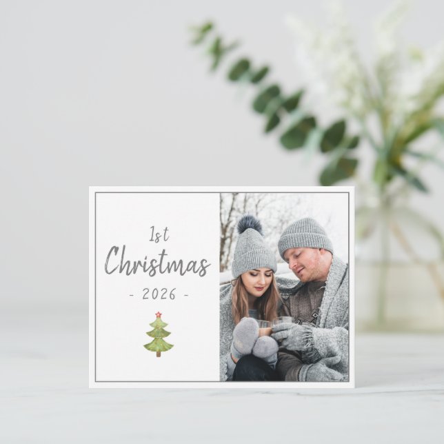 Holiday First Christmas Photo Script Seasonal  Postcard (Standing Front)