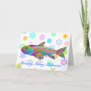 Holiday Fish and Colourful Snowflakes Card