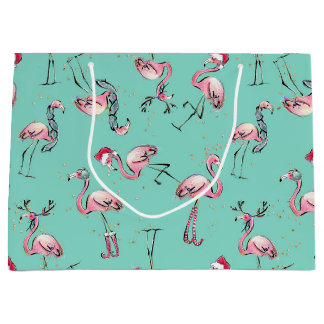 Holiday Flamingos Santa Hat Christmas Bag