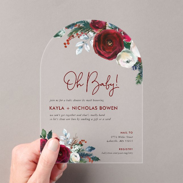 Holiday Floral Baby Shower by Mail Acrylic Invitations (Insitu (Handheld))