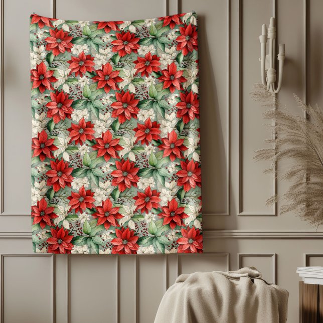 Holiday Floral Blanket Red Poinsettia Cosy Throw (Holiday Floral Blanket Red Poinsettia Cozy Throw)