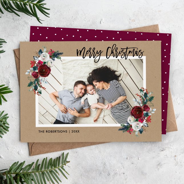 Holiday Floral Christmas Photo Card (Creator Uploaded)