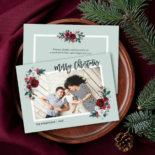 Holiday Floral Christmas Photo Greeting on Back Card